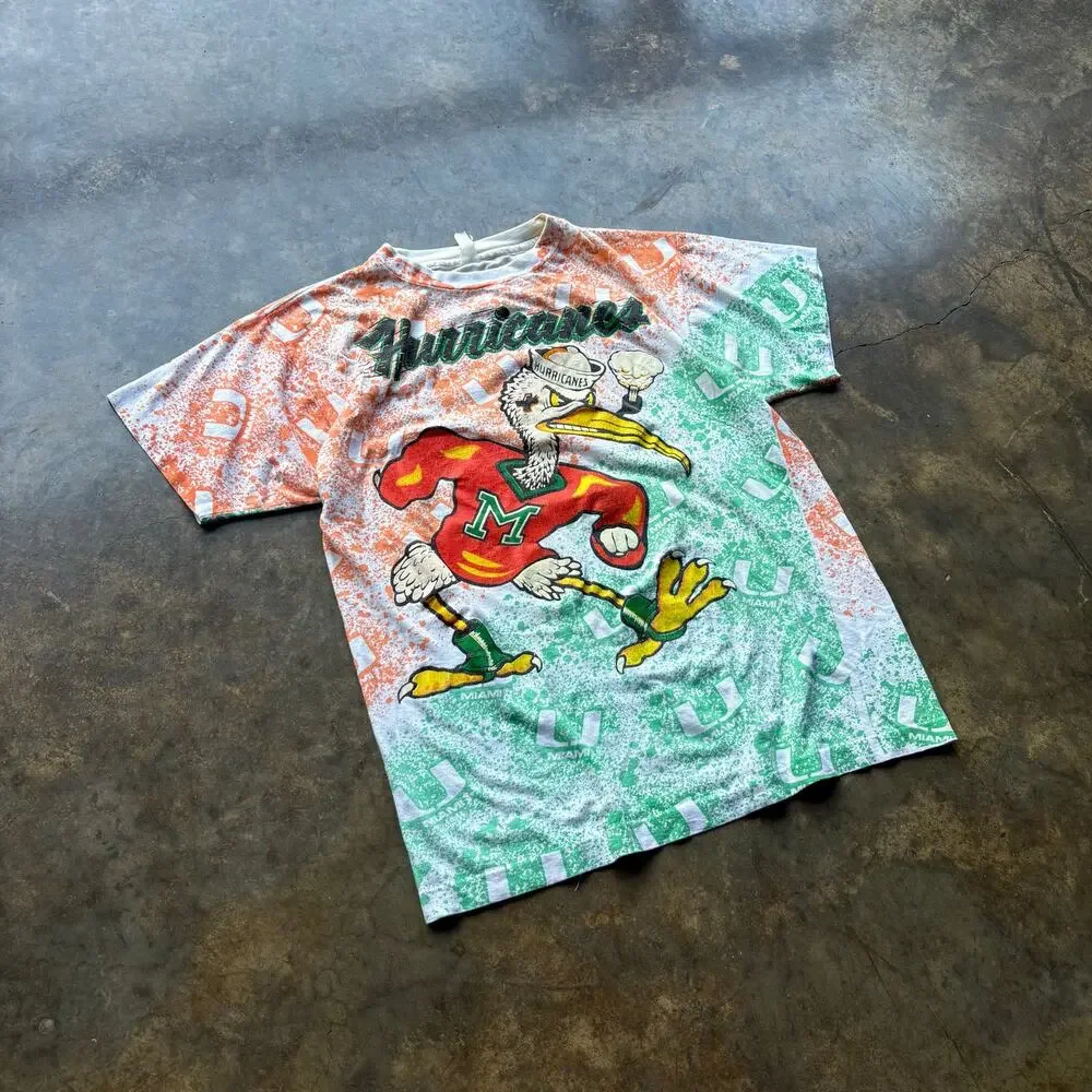 Rare Vintage 90s Miami Hurricanes‎ AOP T-shirt